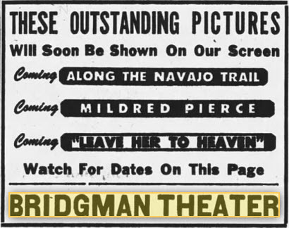 Bridgman Theatre - March 23 1946 (newer photo)